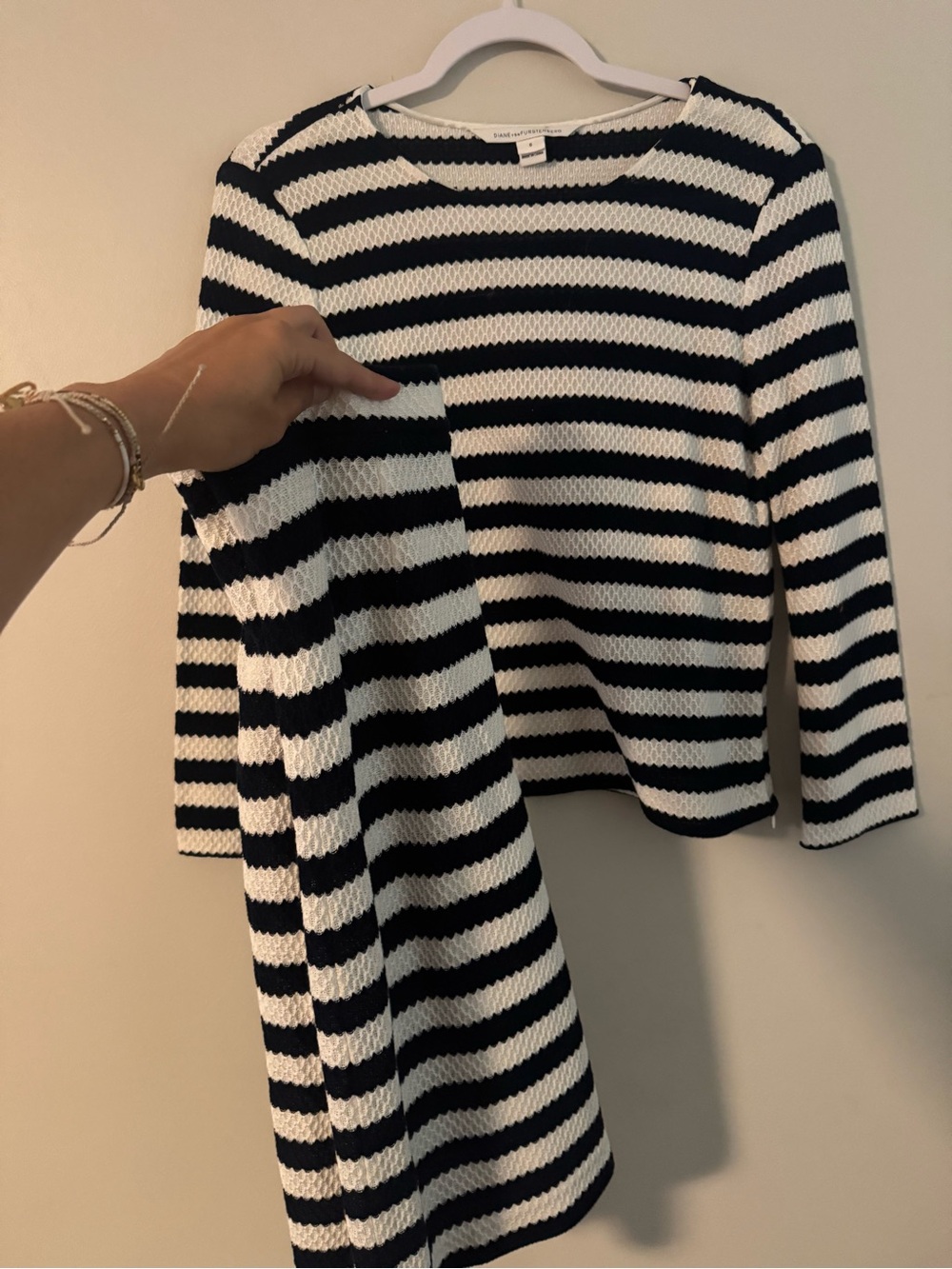Diane Von Furstenberg navy blue  & White Striped Knit Top